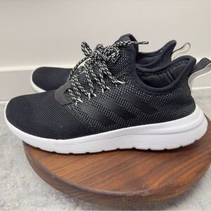 Adidas Womens Lite Racer RBN Black Knit Sneakers with White Sole